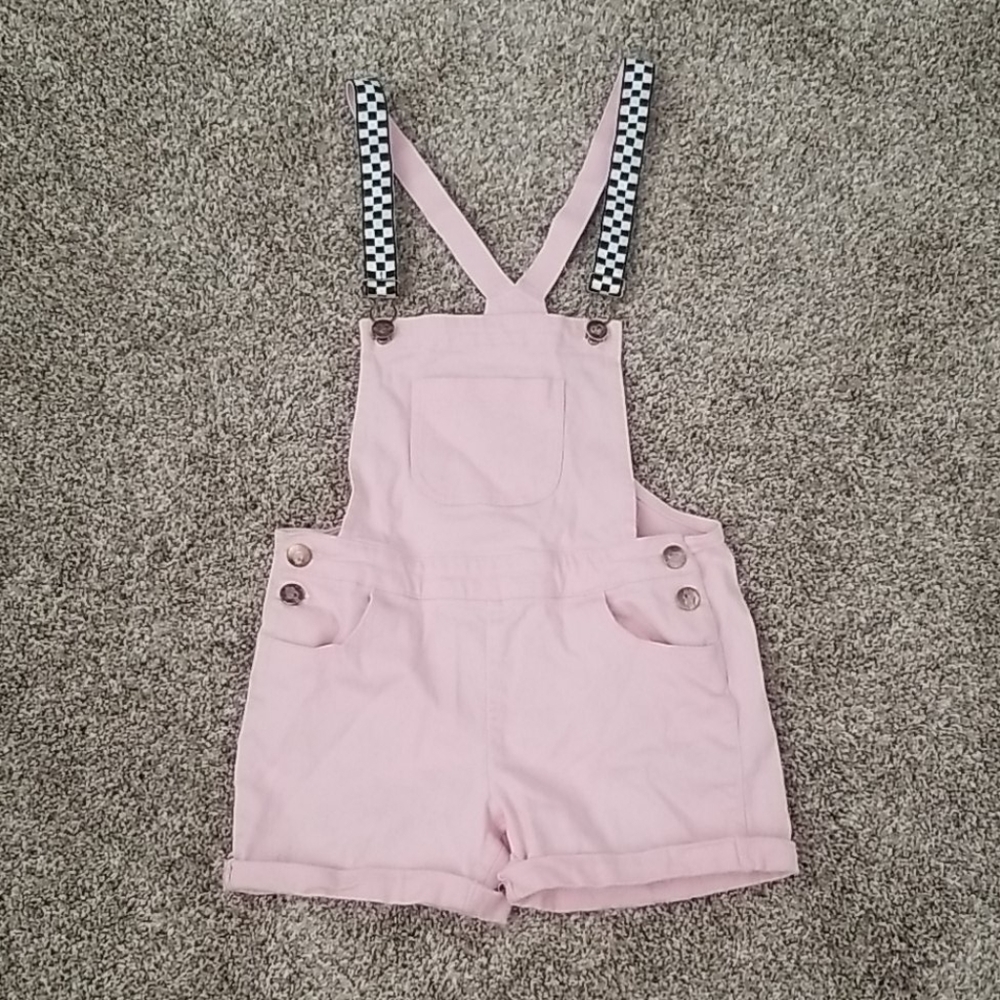 Pink Checkered Kids Overall Shorts